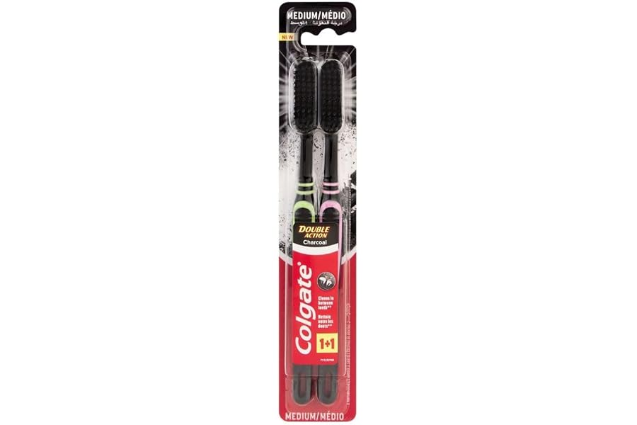 Colgate Double Action Charcoal Toothbrush 2-Piece Set, Medium
