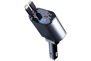 AmazeFan Einziehbares Auto Ladegerät, 60W Handy Schnellladegerät, 12V USB zigarettenanzünder Adapter mit iPhone und Typ-C Kabel, Kfz Ladegerät USB C Kompatibel mit iPhone/Galaxy/Pixel/Google/Huawei