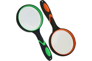 HAKACC Magnifying Glass, Kids Magnifying Lens with Non-Slip Soft Rubber Handle Magnification Handheld Shatterproof Mirror Magnifier Glasses for Reading Books Inspection Insects Hobbies Crafts 2PCS