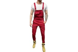 GENERIC Mens Dungarees Denim Bib Overalls Vintage Wash Braces Work Overalls Adjustable Straps Multiple Pockets Casual Retro Combat Cargo Bib Overalls Slim Fit Jeans Jumpsuit Workwear Trouser Broken Long Pants
