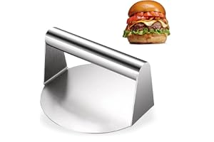 katmerio Hamburgerpress i rostfritt stål 304, 14 cm (5,5 tum) rund burgerpattiepress, professionell hamburgerpress, grilltillbehör, för platt toppgrill, Squeeze Grease, livsmedelsäker