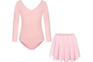 FONLAM Dziewczęca sukienka baletowa, trykot, trykot, cekiny, spódnica baletowa, dwuczęściowe stroje, odzież do tańca, dla dzieci