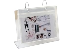 Zhichy Standing Photo Album, Tabletop Flip Photo Frame Photo Album 68 Pockets Desk Calendar Album Mini Poster Frame Acrylic Display Sign Holder