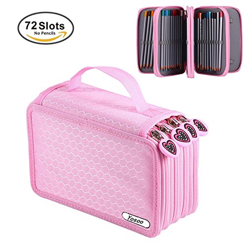Yosoo Oxford Mehrschicht Stiftemappe für 72 Buntstifte make-up Pinsel Tasche Pencil Organizer Pen Tasche stationäre Stiftetasche mit großer Kapazität (Rosa)