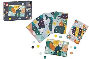 Janod - I Miei Primi Mosaici in Legno - Giocattolo Multisensoriale - 6 Cartoline Forate e 38 Chiodini in Legno - Apprendimento dei Colori e Manualità - Vernice ad Acqua - Dai 2 Anni, J08277