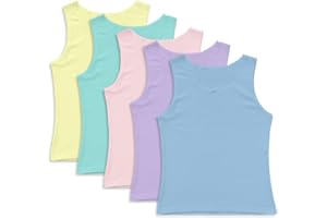 BELVIAN Girls Pack of 5 Vests 100% Soft Cotton Underwear White Pastel Age 2-12