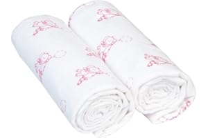 ‎BORNINO Bornino Basics Moltontücher 2er-Pack - pflegeleichte Mullwindeln aus reiner Baumwolle - saugstark & mit Elefanten-Print - 80x80 cm - weiß/rot