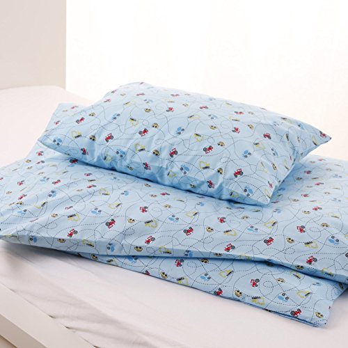 Kinderbettwäsche 100×135 40×60 cm, Bagger Traktor Auto Betonmischer Hellblau, Baumwolle, schadstoffgeprüft, Bettwäsche, Jungen, Kinder, Kindermotiv, Kinderzimmer, Bettbezug - 2