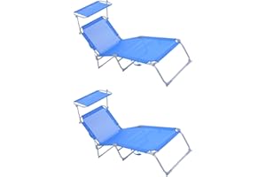 NORDIQ LET'S MAKE HOME NORDIQ - Tumbona Plegable - Tumbona con Parasol – Pack 2 Tumbonas Jardin Exterior Reclinables con Respaldo Ajustable – Tumbonas de Acero 19 mm para Terraza y Piscina - Ligera y Resistente - Azul