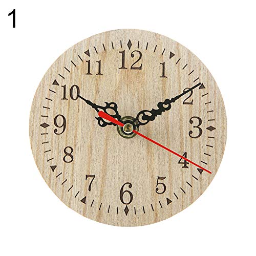 DKEyinx Retro Numbers Round Desktop Wall Clock, 12cm, Living Room Bedroom Home Decor, Wooden - 1#