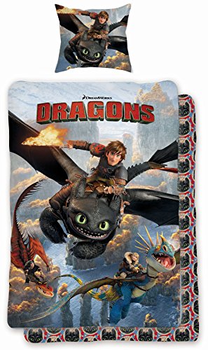 Bettwäsche Set Dragons Drachenzähmen leicht gemacht 135x200cm + 80x80cm, Linon, 7075, schwarz