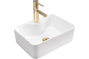 Rea Vasque À Poser Mini, Pour Salle De Bain, Idéale Comme Lavabo Pour Lave-Main Pour Wc, À Poser Sur Le Comptoir, 30 x 40 cm, Blanche, Rectangulaire, Haute Brillance