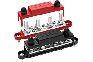 Giyofom 2 PCS 250A 12V Bus Bar Battery Power Distribution Block Black & Red Plastic+Metal Car Audio 12 Volt DC Busbar