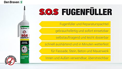 Den Braven SOS Fugenfüller 200 ml, Reparaturspachtel, regen und wetterresistent, hochwertiger Fertigspachtel Made in Germany, weiß, 4016960014977 - 3
