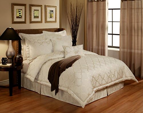 Austin Horn En Vogue Modern Glamour Pearl 6 Piece Luxury Comforter Set, California King, Geometric, Pearl/Off-White