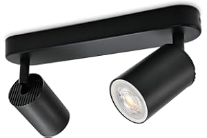 KYOTECH Lámpara de Techo LED Negro Con 2 Focos GU10 Orientables y Giratorios - Plafón Para Dormitorio, Salas - Sin Bombilla