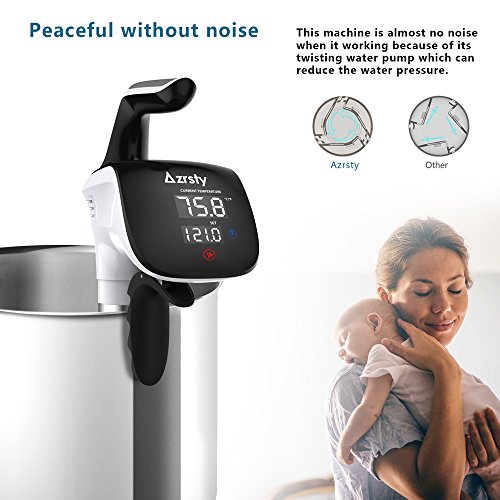 Sous Vide,Azrsty Präzisionskocher und Umwälzpumpe Leise Genaue Temperatur Messung Digital Timer,1 Hand-Vakuumierer,5 wiederverschließbare Beuteln und 1 Thermometer ,Weiß - 5