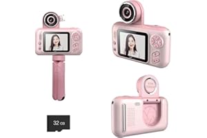 EMEBAY 2.4 Pouces Appareil Photo Numérique avec Support de Trépied pour Enfants, Mini Caméra Selfie Rechargeable Caméscope 32G SD Carte Vidéo HD 1080p, Cadeau Jouet Filles Garçons