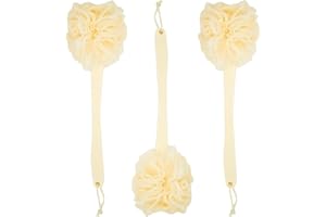 Juvale 3-pak długa rączka luffa szczotka do pleców, złuszczająca gąbka do ciała pod prysznic, wannę (45 cm)