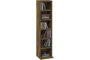 Homgoday - Armario para CD con 6 compartimentos abiertos, 21 x 20 x 88 cm, madera de ingeniería, torre CD, armario de almacenamiento, DVD, estante de CD y DVD para sala de estar, dormitorio, oficina
