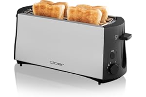 ‎CLOER Cloer 3710 Toster z długimi szczelinami na 4 kromki tostów, 1380 W, zintegrowany podgrzewacz do bułek, funkcja podnoszenia tostów, Tacka na okruchy, izolowana termicznie metalowa obudowa