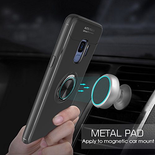 HandyhÃ¼lle Samsung Galaxy S9 HÃ¼lle mit HD- Schutzfolie,LeYi Neu Original Handy HÃ¼lle S9 HÃ¼lle Case mit Metall 360 Rotation Verstellbarer Ring Grip Stand Halter StÃ¤nder Personalized Design Kompatibel mit Magnetischer Autohalterung,UltradÃ¼nnen Ultra Slim Fit StoÃŸdÃ¤mpfung Anti-Scratch Silikon StoÃŸfÃ¤nger Bumper Anti-Fingerprint Soft Flexible TPU Smartphone SchutzhÃ¼lle fÃ¼r Samsung Galaxy s9 HandyhÃ¼lle Handycover Men JSZH-TPU Black