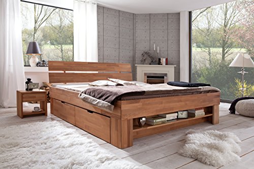 Futonbett SOFIE 140 x 200 cm, Holz Bett aus Buche massiv, Kernbuche