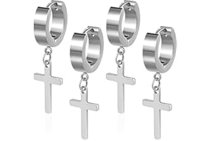 AFCJLTO 2 Pares Pendientes Hombre Acero Inoxidable Pendientes Colgantes con Cruz,Pendientes de los Hombres,pendientes hipoalergénicos para Hombre Mujer(Plata)