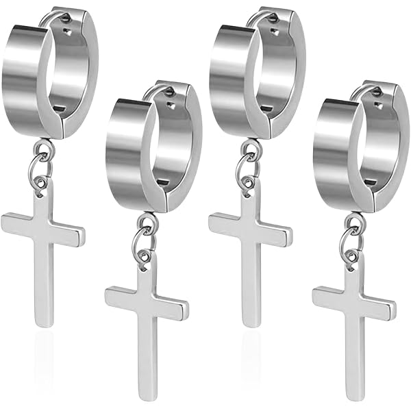 Set 3 Paia Orecchini Magnetici Cupimatch Senza Buco – Finti Plug Con Pendente Croce, Acciaio Inox, Colori Argento Oro Nero, Regalo Per Lui E Lei