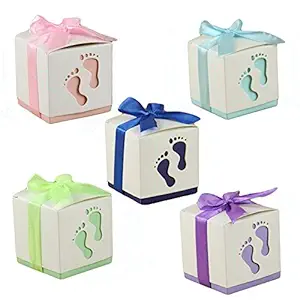 Floratek 50 PCS Baby Shower Favors Cute Baby Footprint Design Chocolate Packaging Box Candy Box Gift Box for Kids Birthday Baby Shower Guests Wedding Party Supplies