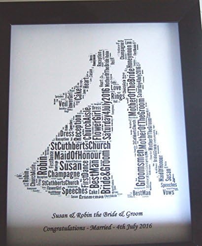 New Personalised Wedding Bride & Groom Word Art Design (A) Presented in 8" x 10" Glass Front Frame, Beautiful Unique Gift & Keepsake, Reduce Postage/Shipping on all Destinations