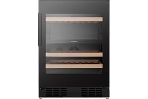 Hisense RW3N122GSLF Weintemperierschrank/Freistehend/EEK F/46 Flaschen Kapazität/WIFI/Anti UV-Glasfront/DualZone/Multi Air Flow/Buchholzablagen/Soft Close Einlegeböden/HxBxT: 81,9x59,5x57,5cm/Schwarz