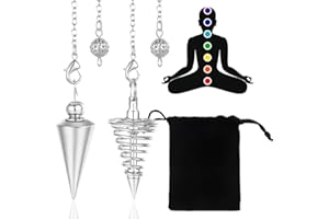 VURYAPI 2 Pièces Pendule Divinatoire Premium en Forme Goutte d'eau - Pendule de Radiesthésie Universel en Métal(Argent