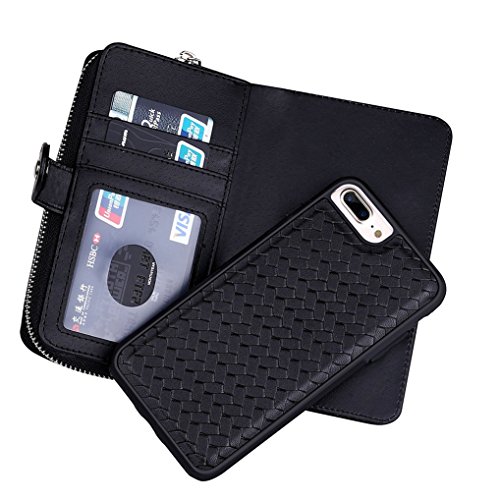 LOOKAY iPhone 7 Plus Multifunktions Hochwertigen PU Leder Handy Tasche Weben Handy Schutz Schale Tasche Schutzhülle Handyhülle hülle und Geldbörse 2 in 1 – Weave Schwarz - 4