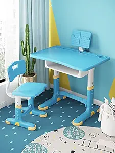 Kids Functional Desk and Chair Set, Height Adjustable Children School Study Table with Tilt Desktop, Bookholder, LED Lamp,Storage for Boys Girls.Sturdy 2years-12 Years. Doodle Board. (Blue)