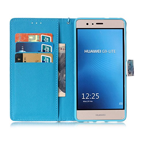 Huawei P9 Lite Hülle Leder ,SKYXD Stern Traumfänger Drucken Muster Schutzhülle PU Folio Ledertasche Trageschlaufe / Magnetverschluss / Kartenfächer Brieftasche / Standfunktion Handyhülle mit Eule Staubstecker + Eingabestift 3 in 1 Zubehör Handytasche Etui für Huawei P9 Lite Bookstyle Flip Leather Case With Stylus Dust Plug - 5