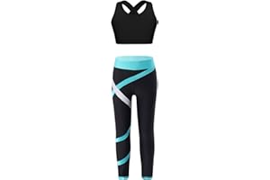 CHICTRY Enfant Fille Ensemble de Sport Danse Crop Top Numérique Imprimé Débardeur Brassière de Sport Yoga Mesh Dos Nageur Haut et Pantalon Gym Fitness Dancewear 3-16 Ans