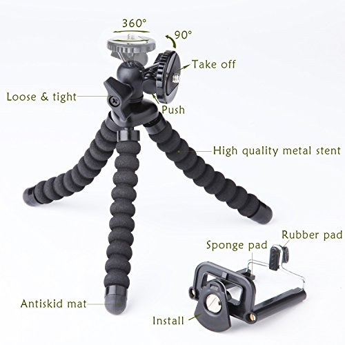 Tripod for iPhone, PEMOTech [Upgarded Version] 3 in 1 Octopus Style Portable and Adjustable Flexible Camera Phone Tripod Stabilizer Travel Stand Mount Holder with Bluetooth Remote Shutter for iPhone X/10,8/8 Plus,7/7 Plus,6/6s,6 Plus/6s Plus,SE/5s/5/5c,Samsung Galaxy S8/S8 Plus,S7/S7 Edge,S6/S6 Edge,Note 8/Edge/5/4/3&Cellphone,Camera,Digital Product(Black)