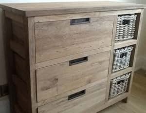 Brown Grey P Purlove Storage Chest Retro Style Storage Cabinet Storage Unit With 2 Wood Drawers And 4 Wicker Baskets For Home Kitchen Entryway Living Room Storage Chests