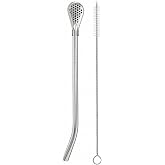 Busstier S&uuml;zge&ccedil; U&ccedil;lu Metal Pipet Seti, Filtreli Kaşık Pipet, Temizleme Fır&ccedil;ası Dahil, Kokteyl Sunum Bitki &Ccedil;ayı ve Yerba Mate 