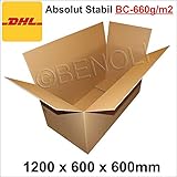 Außenmaße: 1200x600x600mm / Innenmaße: 1185x585x578mm / Qualität: 2-wellig-BC-Welle, 660g/m2