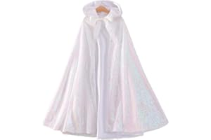 Proumhang Mantello con Cappuccio per Ragazze Mantello a Due Strati Scintillante Paillettes Mantello Halloween Natale Carnevale Giorno dei Bambini Principessa Compleanno Partito Costume Bianco M