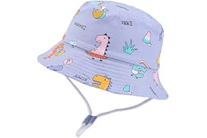 PythJooh Baby UPF 50+ Sun Hat Toddler Summer Sun Protection Bucket Hats Unisex Kid Cartoon Prints Outdoor Beach Bucket Hat with Chin Strap for Girls Boys 1-4Years