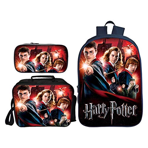 WSX Zaini per Bambini Zaino Stampato Harry Potter + Borsa A Tracolla + Astuccio Portapenne Zaino,D