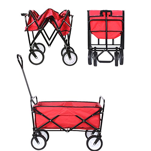 HOMFA Bollerwagen Transportwagen Handwagen Transportkarre faltbar Gartenwagen Gerätewagen 83x53x63cm bis 80 Kg 360° drehbar (Red) - 4