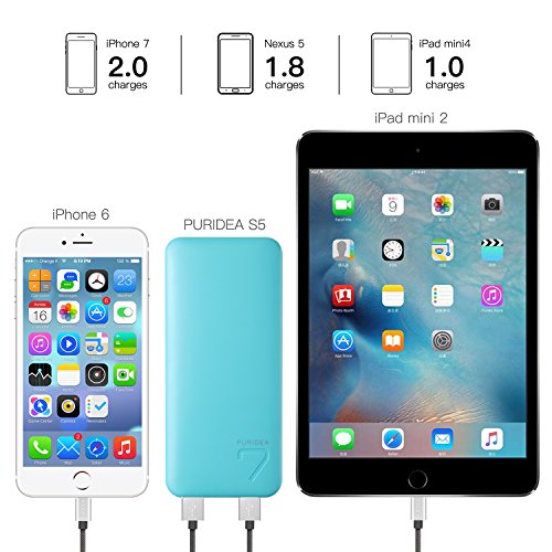 Puridea S5 Ultra Compact 7000mAh Caricabatterie Portatile Universale USB Batteria Esterna per smartphone Samsung Galaxy iPad iPhone Asus Pad Sony Tablet PC, blu