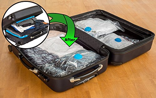 Travando ® Premium Vakuumbeutel [ 4 Stück ] – Platzsparende Aufbewahrungsbeutel in 3 verschiedenen Größen mit Staubsauger oder Aufrollen, Reisebeutel für Kleidung, Gepäck + Gratis Packliste - 2