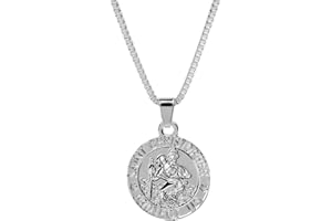 QKEOISUD St Christopher Necklace,Fashion Circular Letter Coin Pendant Metal Necklace As The Guardian Deity of Jesus on His Journey, Male and Female Hip-Hop Figures Amulets Religious Gifts Accessories