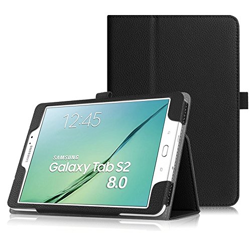 Preisvergleich Produktbild Invero® Premium Hülle Ledertasche umfasst Ständer Feature, Displayschutzfolie und Eingabestift Kugelschreiber für Samsung Galaxy Tab S2 8,0 Zoll SM-T710 T715 (Schwarz / Black)