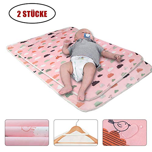 Preisvergleich Produktbild 2 Stück Wasserdicht Wickelunterlage für Babys und Kleinkinder - Atmungsaktiv, Waschbar, Wiederverwendbare Urin Matte Abdeckung Hellrosa (Mehrfarbige Wolke, L - 60 x 75 cm)